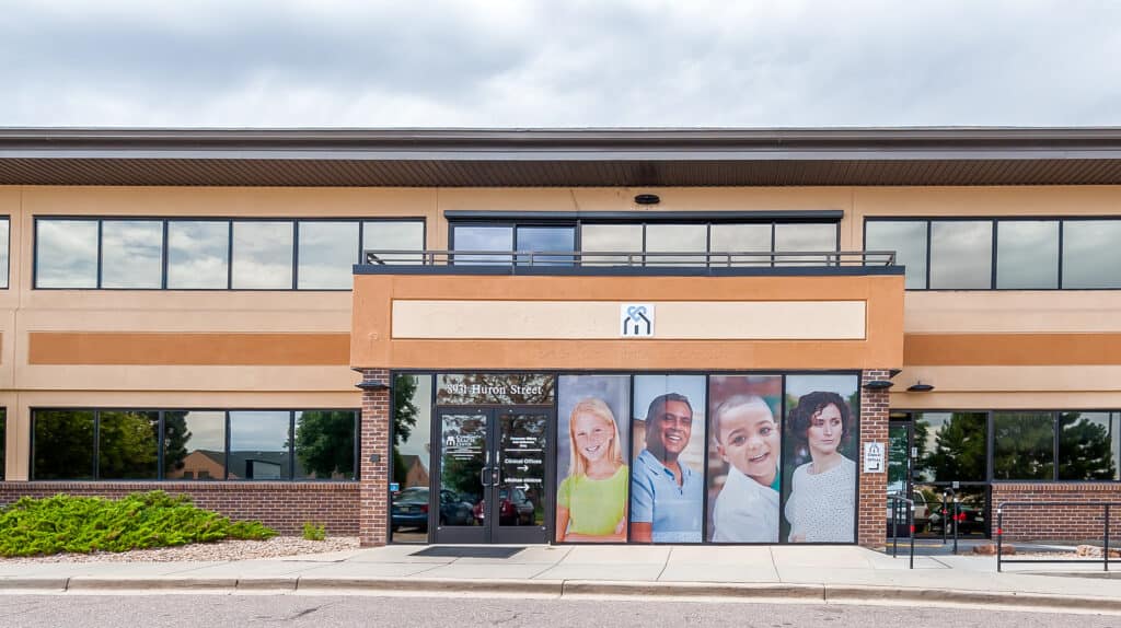 Exterior of the Community Reach Center Thornton Outpatient location in Colorado, showcasing the clinic entrance and community-focused building design.